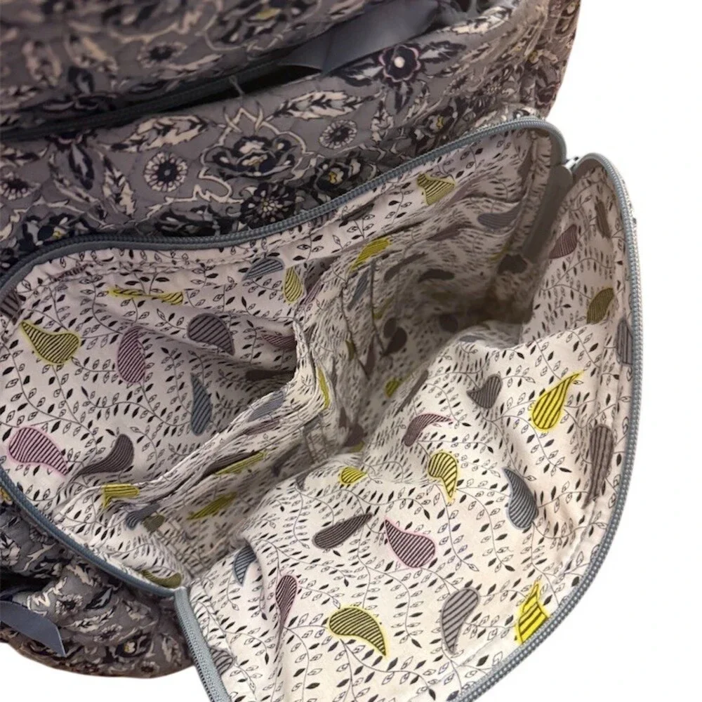 Vera Bradley XL Campus Backpack Gray Blue Quilted Floral Medallion + wristlet